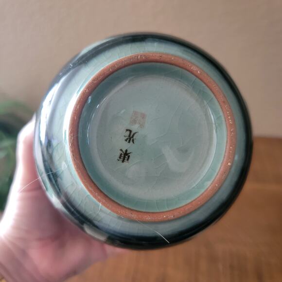 Vintage Hand Painted Ceramic Vase with Floral Motif and Glossy Glaze 6.75 Inch - Picture 7 of 10